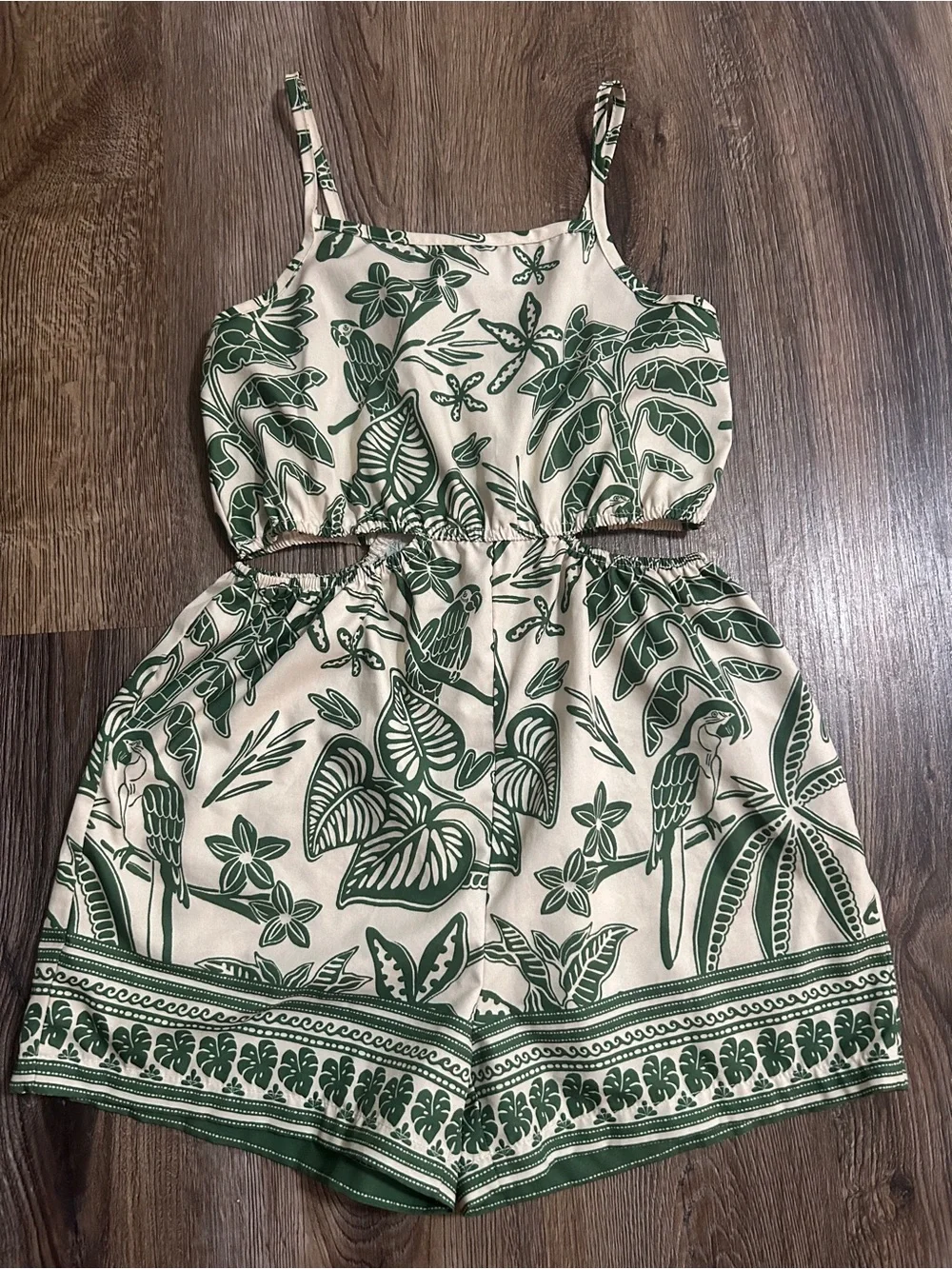 Girls Cream Tropical Leaf & Parrot Romper